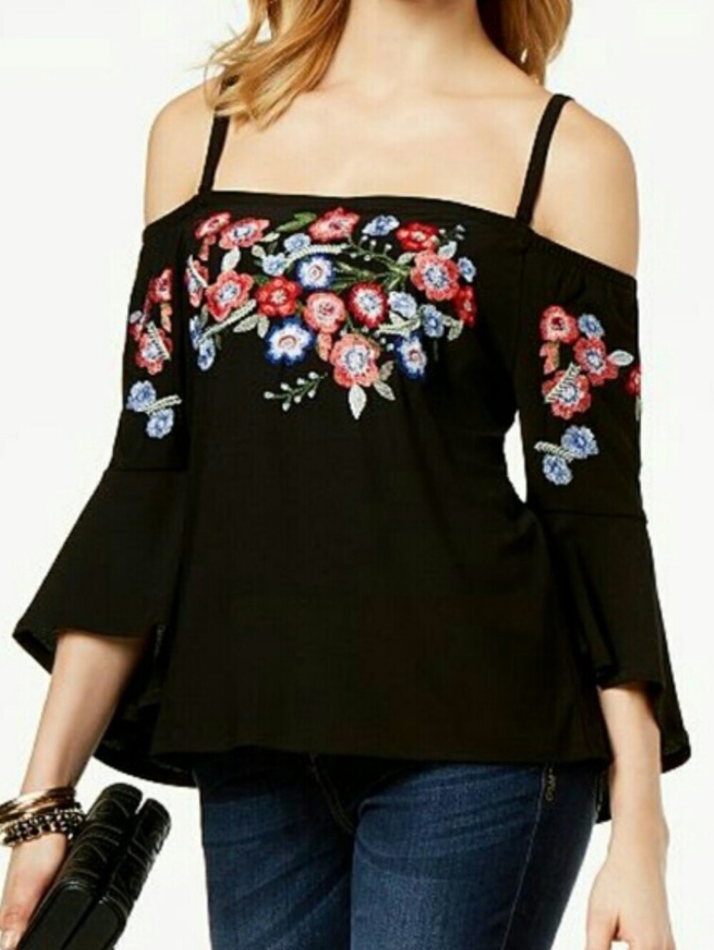 International Concepts INC Floral Embroidered Cold Shoulder Top Size XXL BNWT